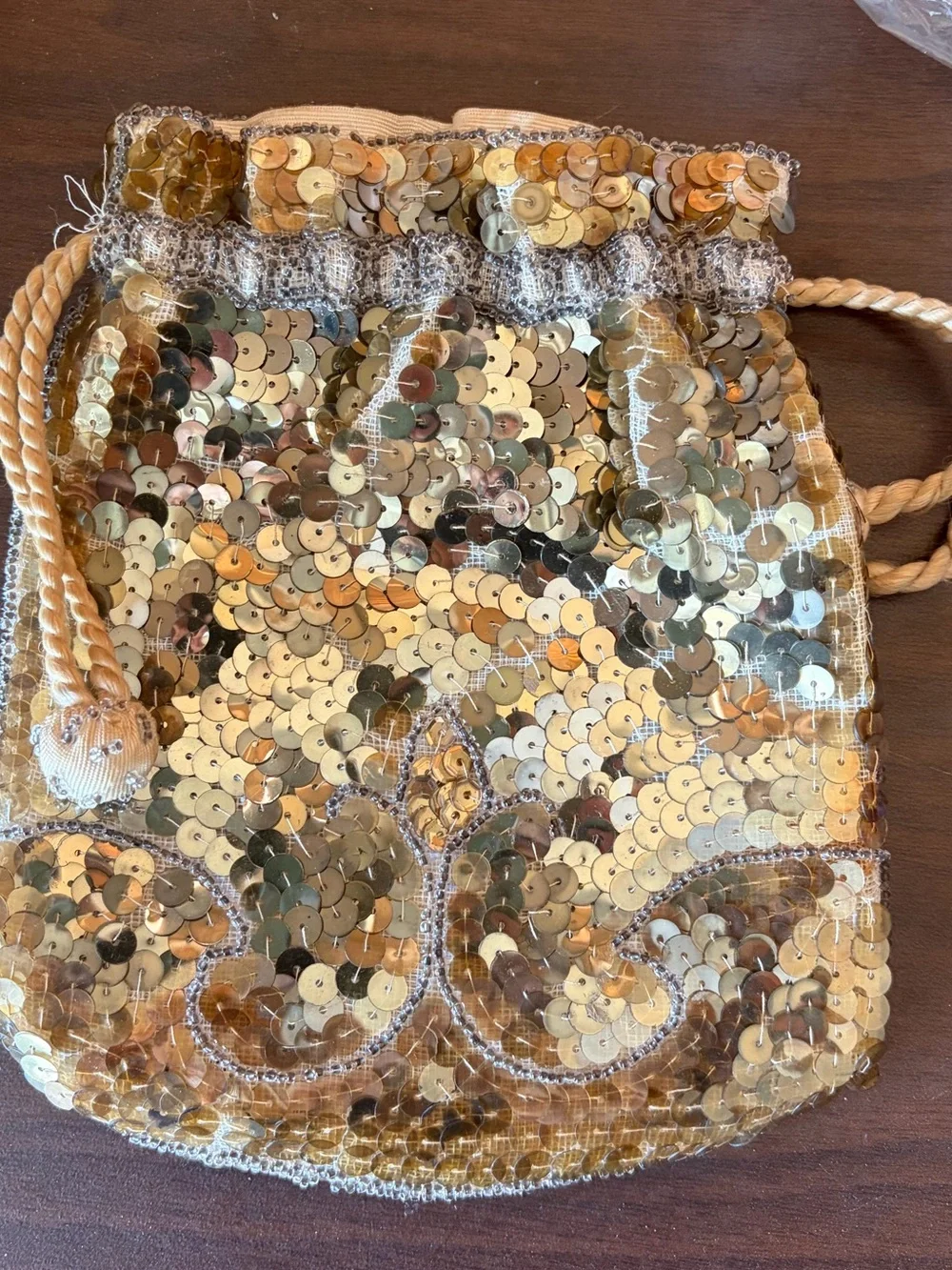 Gold Sequin Drawstring Women’s Bag